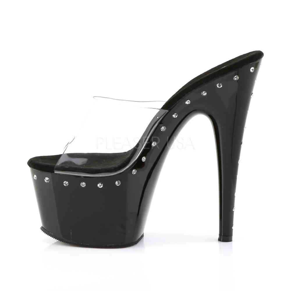 Pleaser - ADORE701LS Muiltjes - Paaldans schoenen - Zwart/Transparant